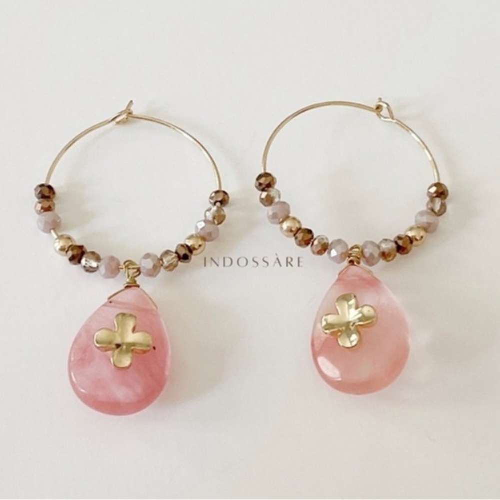 Pink Quartz Teardrop Beaded Hoops